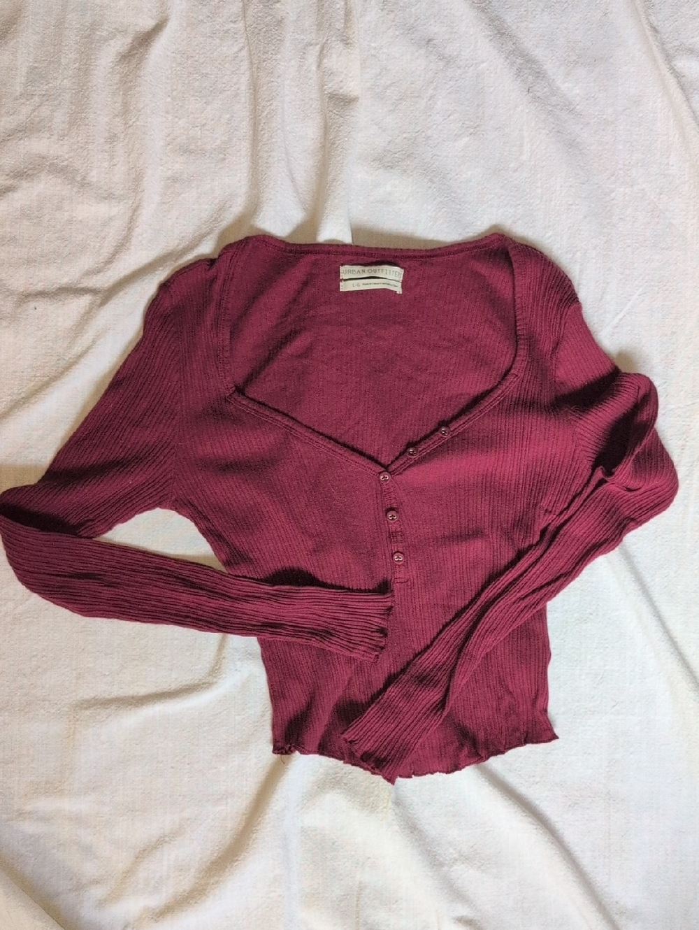 Urban Outfitters Ribbed Button-Front V-Neck Top in Wine